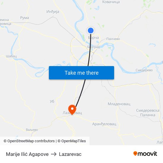 Marije Ilić Agapove to Lazarevac map