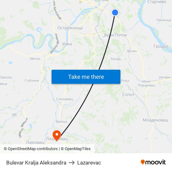 Bulevar Kralja Aleksandra to Lazarevac map