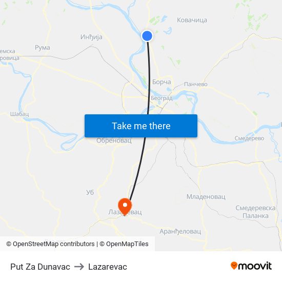 Put Za Dunavac to Lazarevac map