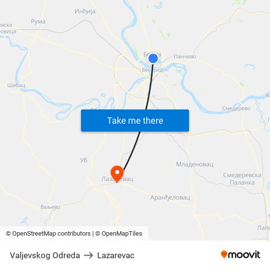 Valjevskog Odreda to Lazarevac map