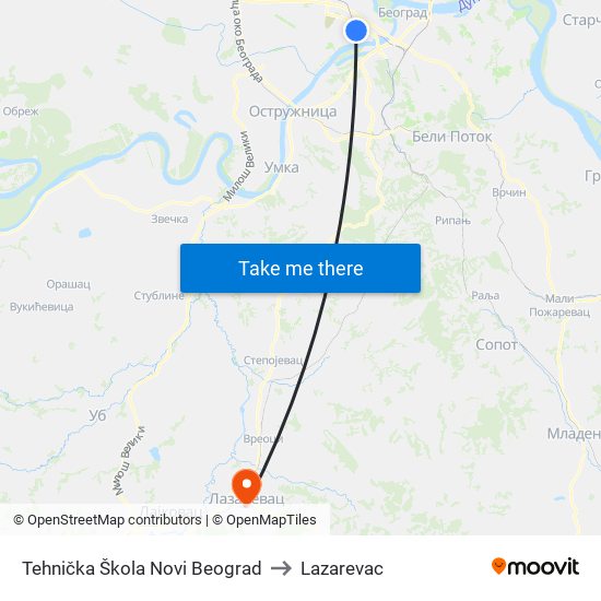 Tehnička Škola Novi Beograd to Lazarevac map