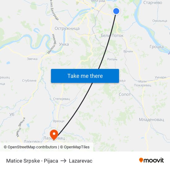 Matice Srpske - Pijaca to Lazarevac map