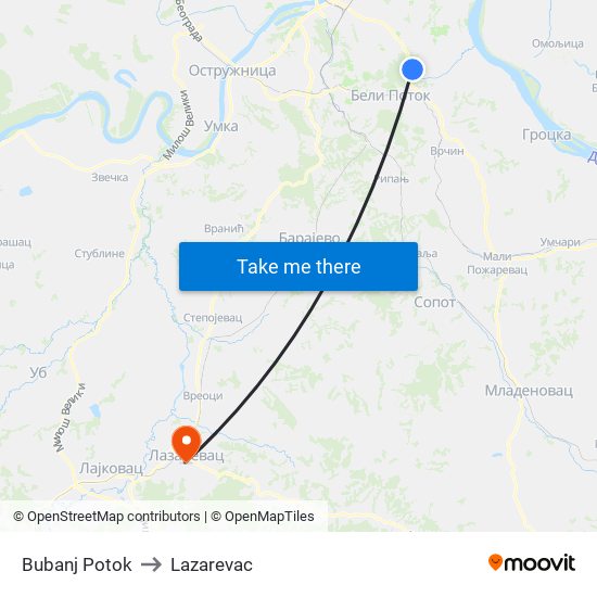 Bubanj Potok to Lazarevac map