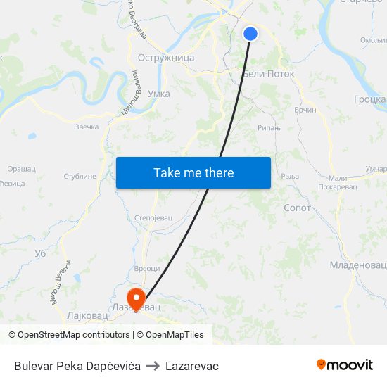 Bulevar Peka Dapčevića to Lazarevac map