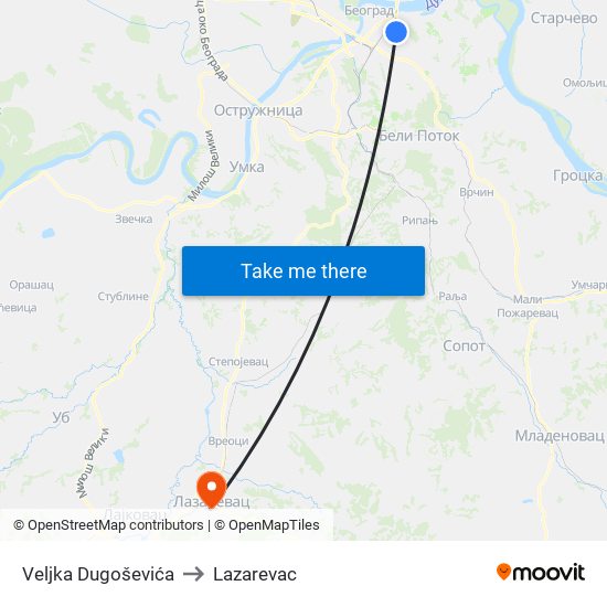 Veljka Dugoševića to Lazarevac map