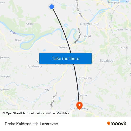 Preka Kaldrma to Lazarevac map