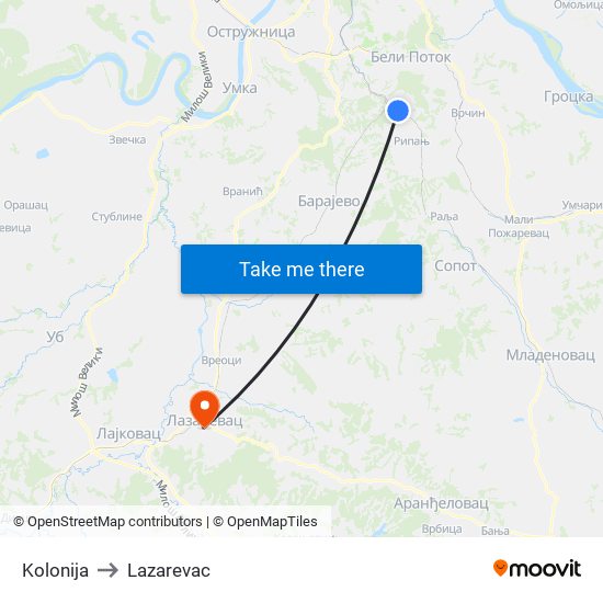 Kolonija to Lazarevac map