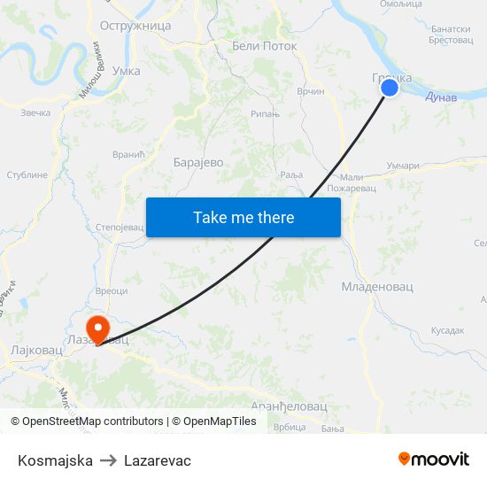 Kosmajska to Lazarevac map