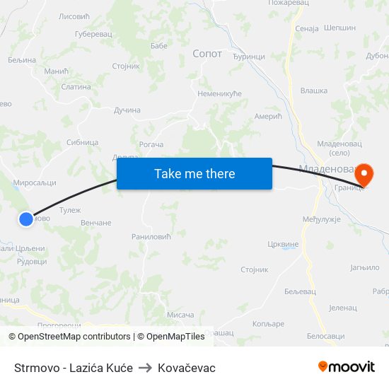 Strmovo - Lazića Kuće to Kovačevac map