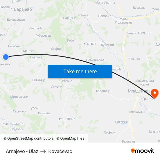 Arnajevo - Ulaz to Kovačevac map