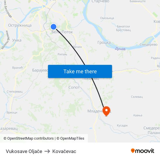 Vukosave Oljače to Kovačevac map