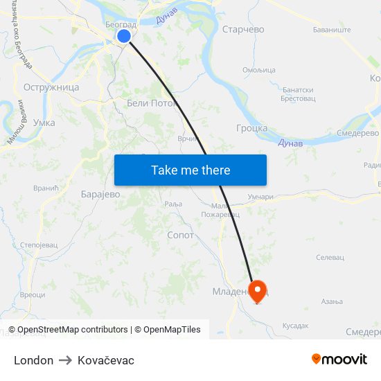 London to Kovačevac map