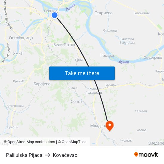 Palilulska Pijaca to Kovačevac map