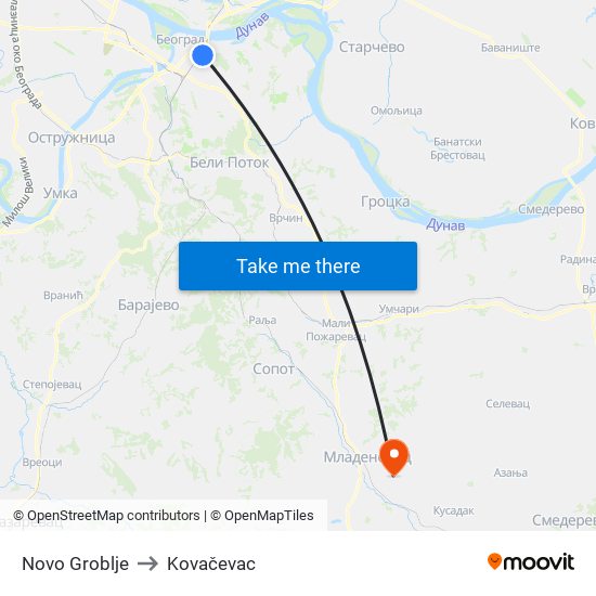 Novo Groblje to Kovačevac map