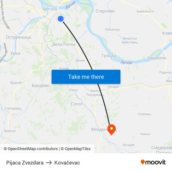 Pijaca Zvezdara to Kovačevac map