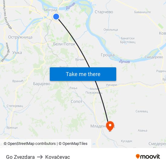 Go Zvezdara to Kovačevac map