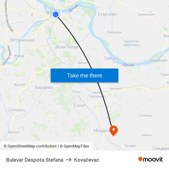Bulevar Despota Stefana to Kovačevac map