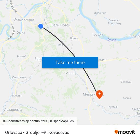 Orlovača - Groblje to Kovačevac map