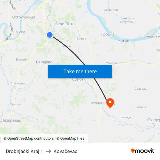 Drobnjački Kraj 1 to Kovačevac map