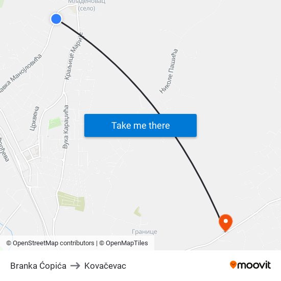 Branka Ćopića to Kovačevac map