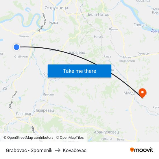 Grabovac - Spomenik to Kovačevac map