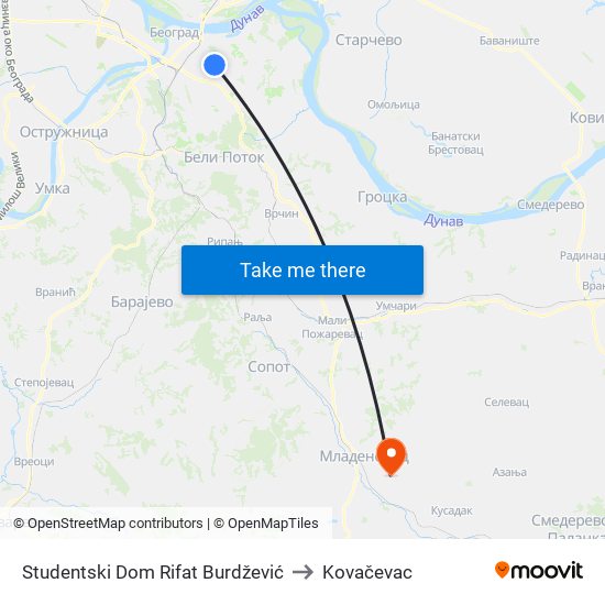 Studentski Dom Rifat Burdžević to Kovačevac map