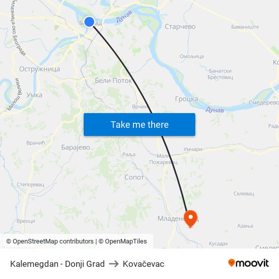 Kalemegdan - Donji Grad to Kovačevac map
