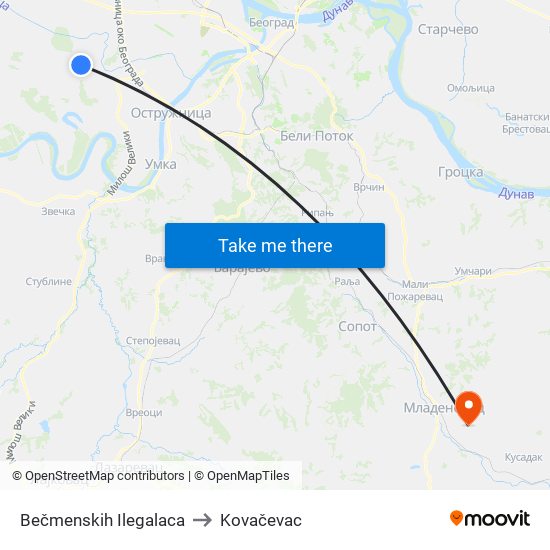 Bečmenskih Ilegalaca to Kovačevac map