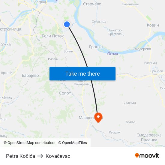 Petra Kočića to Kovačevac map