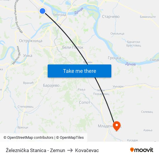 Železnička Stanica - Zemun to Kovačevac map