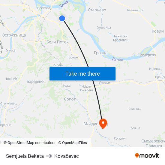 Semjuela Beketa to Kovačevac map