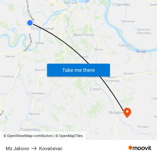 Mz Jakovo to Kovačevac map