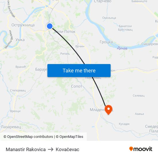 Manastir Rakovica to Kovačevac map