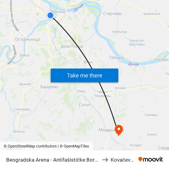 Beogradska Arena - Antifašističke Borbe to Kovačevac map