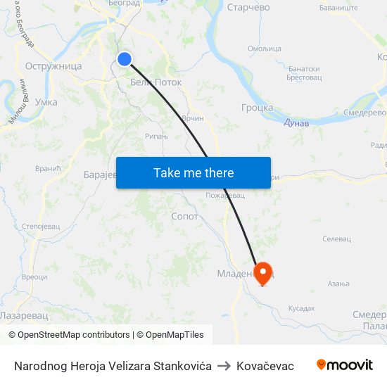 Narodnog Heroja Velizara Stankovića to Kovačevac map