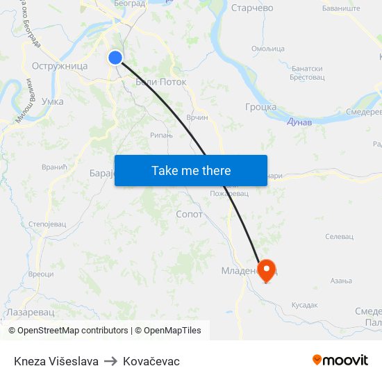 Kneza Višeslava to Kovačevac map