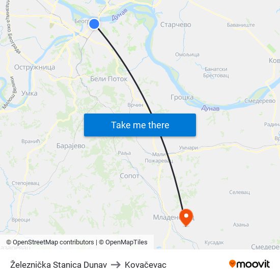 Železnička Stanica Dunav to Kovačevac map