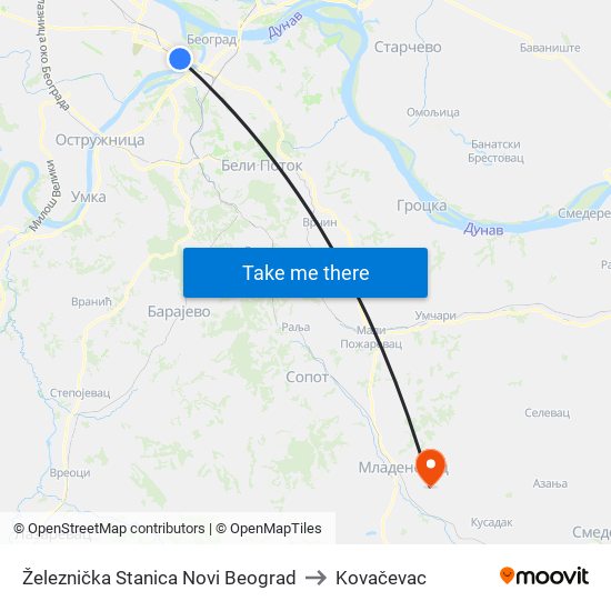 Železnička Stanica Novi Beograd to Kovačevac map