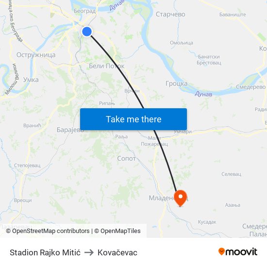 Stadion Rajko Mitić to Kovačevac map