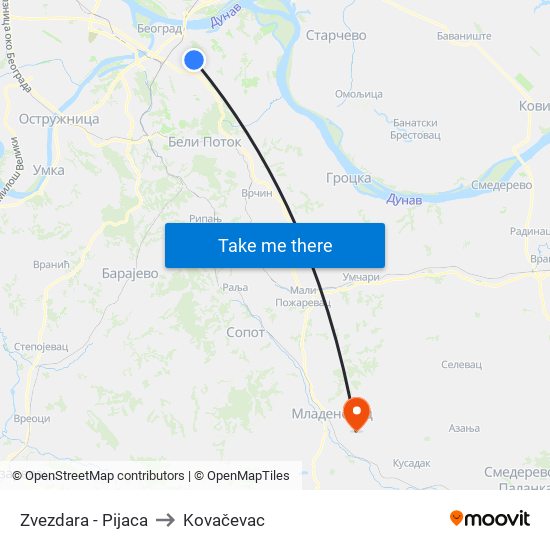 Zvezdara - Pijaca to Kovačevac map