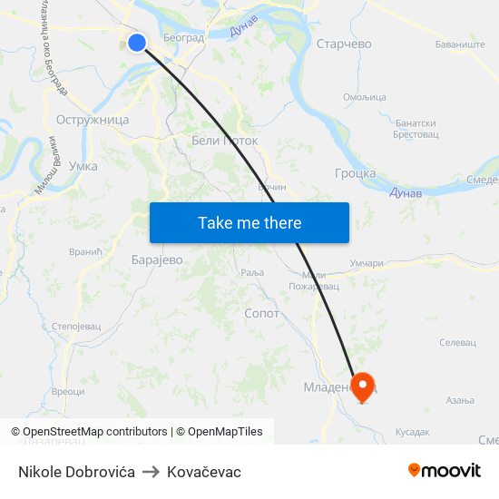 Nikole Dobrovića to Kovačevac map