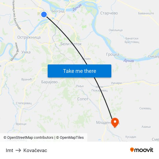 Imt to Kovačevac map