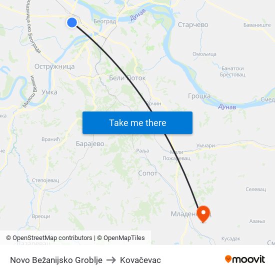 Novo Bežanijsko Groblje to Kovačevac map