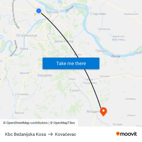 Kbc Bežanijska Kosa to Kovačevac map