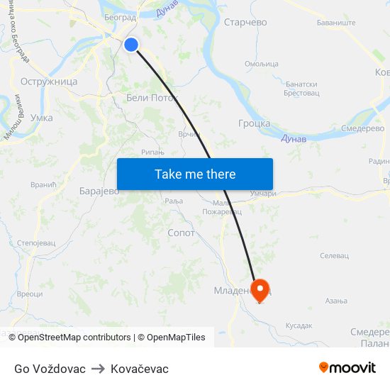 Go Voždovac to Kovačevac map