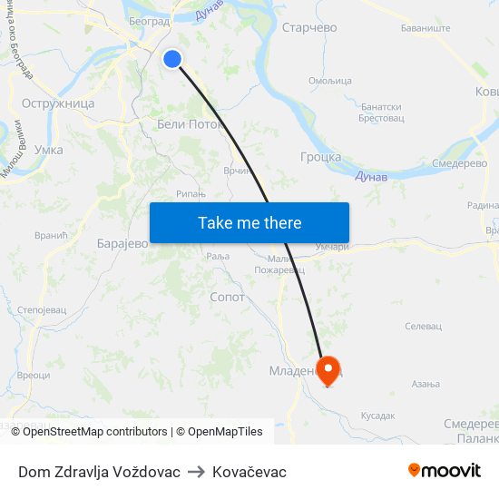 Dom Zdravlja Voždovac to Kovačevac map