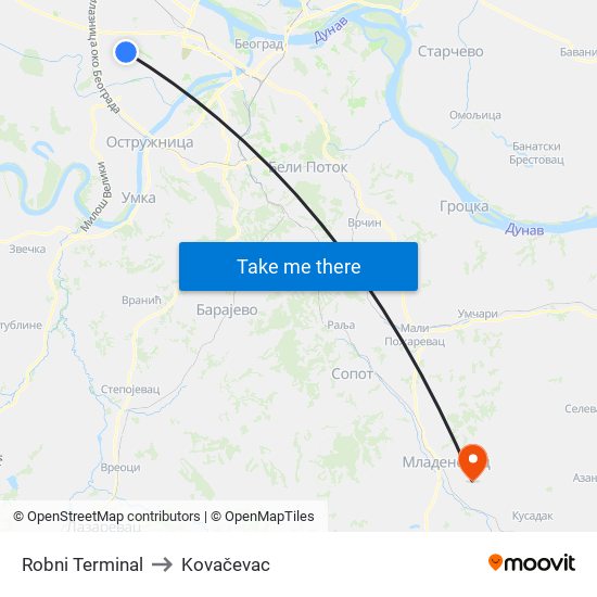 Robni Terminal to Kovačevac map