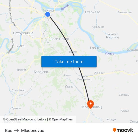 Bas to Mladenovac map
