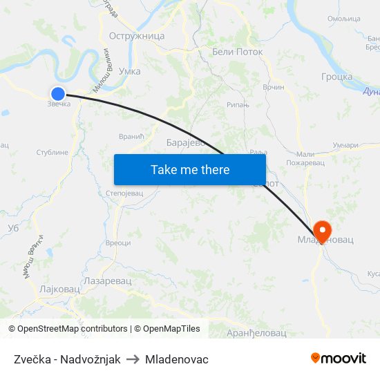 Zvečka - Nadvožnjak to Mladenovac map