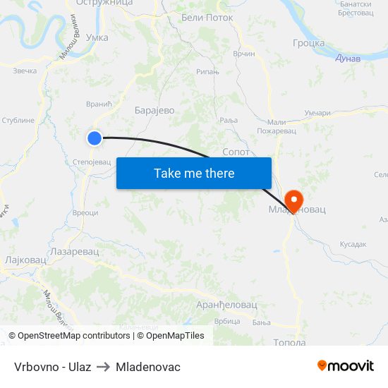 Vrbovno - Ulaz to Mladenovac map